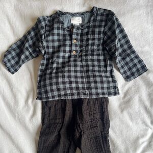 Little Planet Blue and Black Checkered Gingham Set 12m